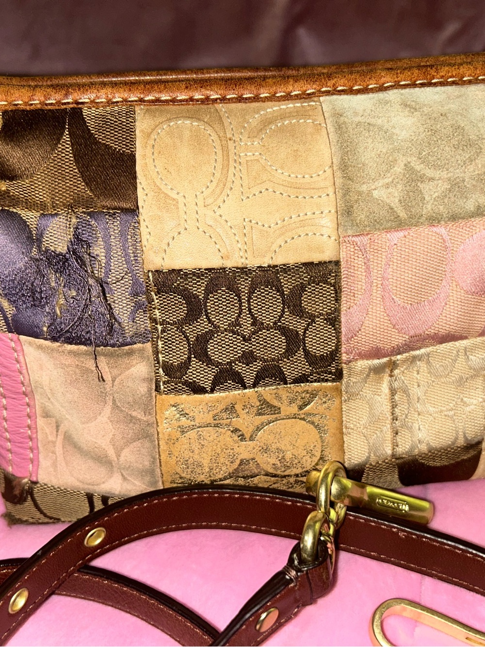 Patchwork Multicolor Women’s Shoulder Bag - Leather Trim